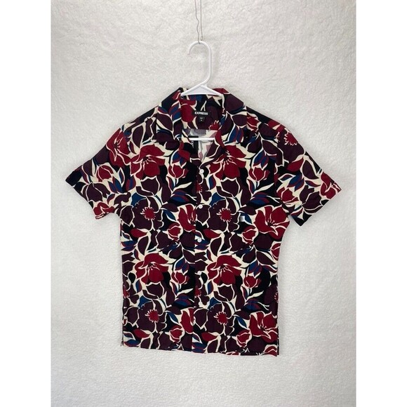 Express Leaf Print Shirt Men’s Size XS Rayon Hawaiian Short Sleeve Button Up NWT - Picture 2 of 7